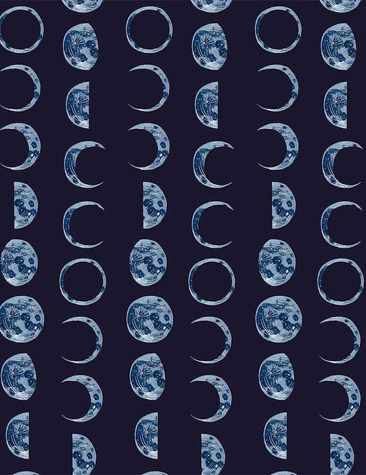 Dear Stella MOONS in Indigo SRR1719 by Rae Ritchie LANTERN Light, Quilt Fabric Moon Eclipse, Celestial Fabric, Cotton Fabric By The Yard