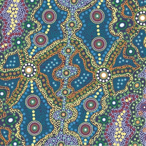 Yalke Blue, Australian Fabric by June Smith, Aboriginal Fabric, Quilt Fabric, Large Print Fabric, Ethnic Fabric, Cotton Fabric By The Yard