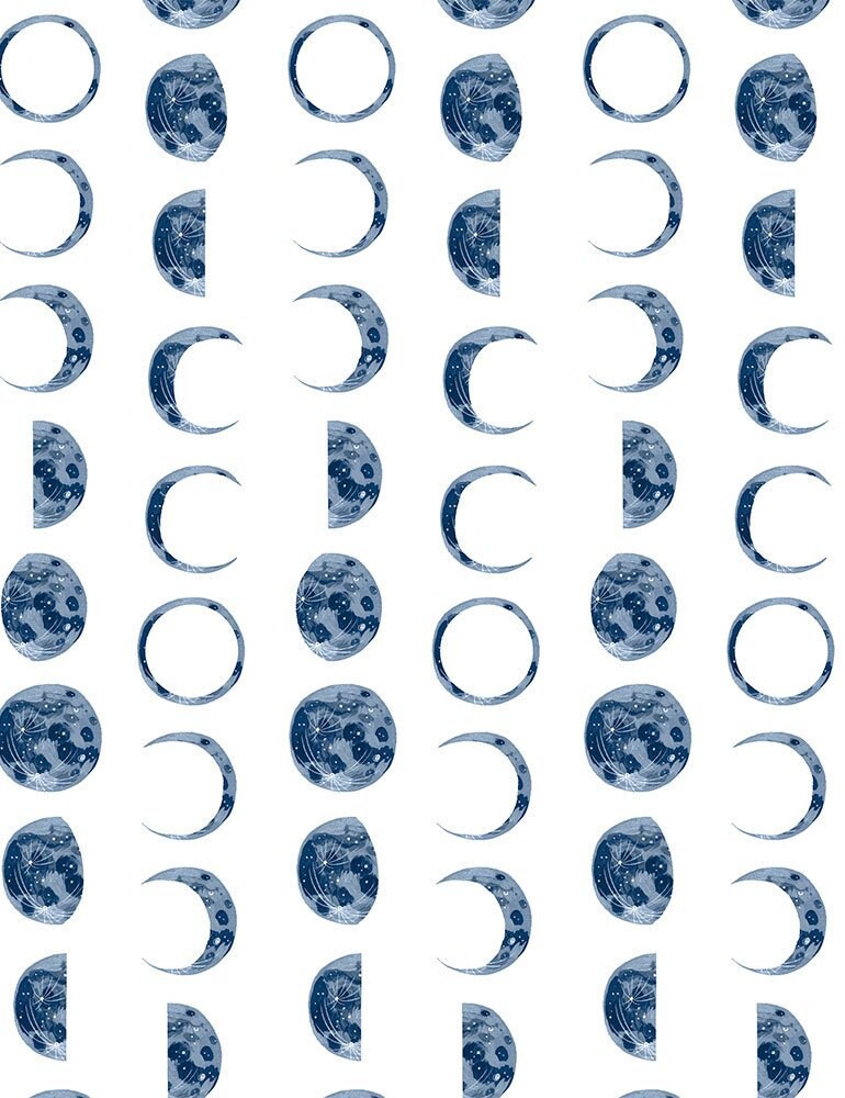 Dear Stella MOONS in White SRR1719 by Rae Ritchie LANTERN Light, Quilt Fabric Moon Eclipse, Celestial Fabric, Cotton Fabric By The Yard