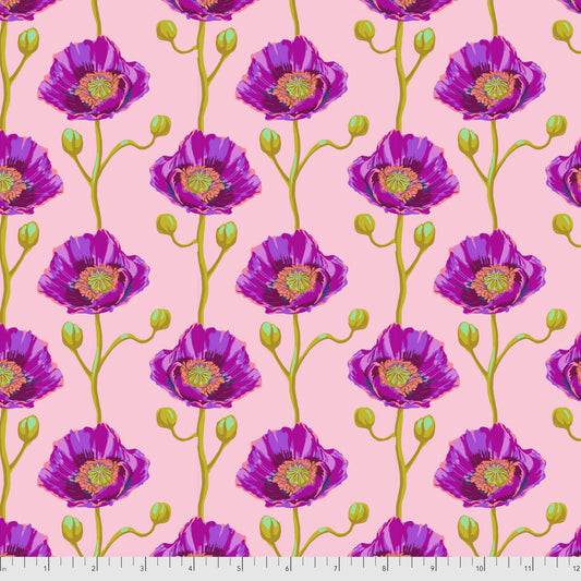 Anna Maria Horner BRIGHT EYES Cheering Section Blush PWAH154, Quilt Fabric, Cotton Fabric, Floral Fabric, Purple Poppies, Fabric By The Yard