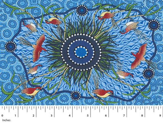 Yeerung Blue, Australian Fabric by Nambooka, Aboriginal Fabric, Quilt Fabric, Ethnic Fabric, Quilting, Cotton Fabric, Fabric By The Yard
