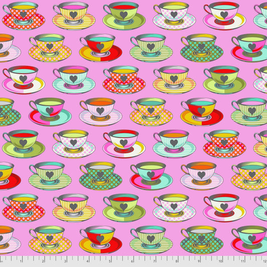 Tula Pink CURIOUSER & CURIOUSER Tea Time Wonder PWTP163, Quilt Fabric, Cotton Fabric, Alice in Wonderland, Tea Cups, Fabric By The Yard