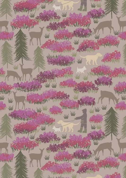 Lewis and Irene Fabric, A Walk in the Glen on Light Earth A156.3, Dog Fabric, Deer Fabric, Quilt Fabric, Cotton Fabric, Fabric By The Yard
