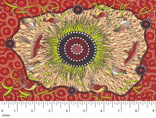 Yeerung Red, Australian Fabric by Nambooka, Aboriginal Fabric, Quilt Fabric, Ethnic Fabric, Quilting, Cotton Fabric, Fabric By The Yard