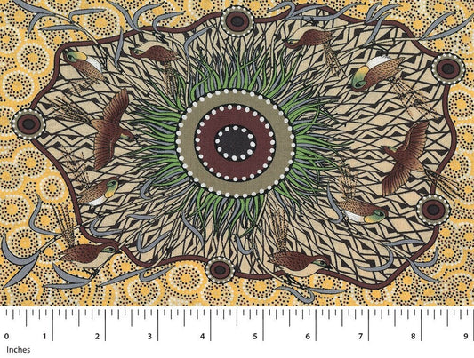 Yeerung Yellow, Australian Fabric by Nambooka, Aboriginal Fabric, Quilt Fabric, Ethnic Fabric, Quilting, Cotton Fabric, Fabric By The Yard