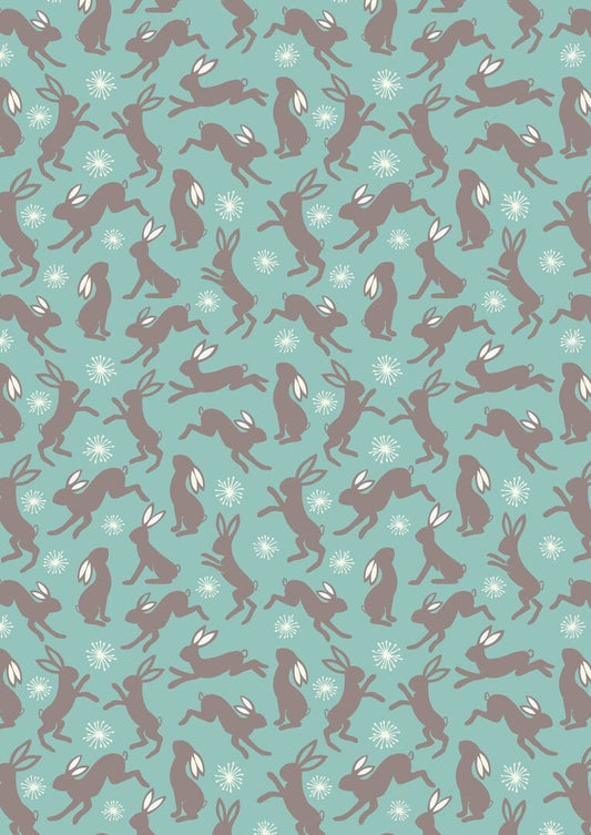 Lewis and Irene Fabric, Dancing Hares Aqua A62.2  SPRING HARE, Quilt Fabric, Cotton Fabric, Quilting, Rabbit Fabric, Fabric By the Yard