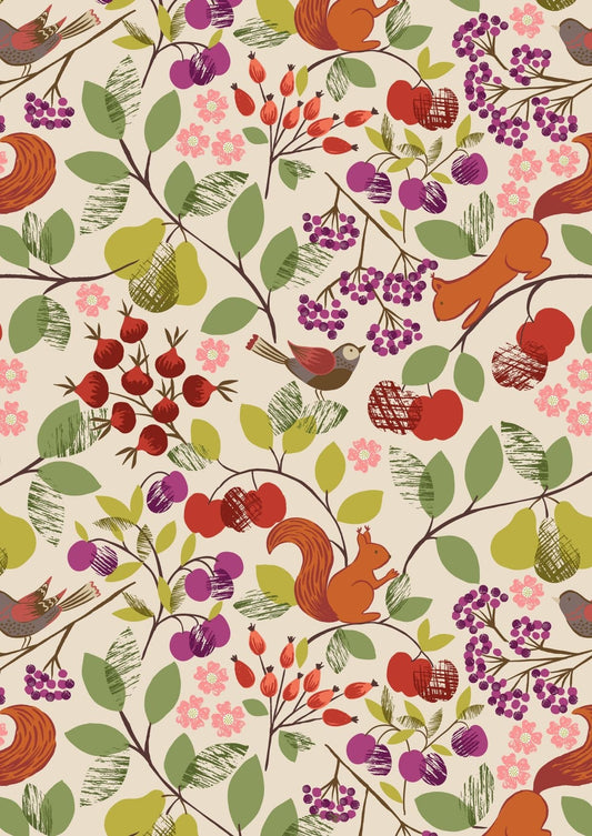 Orchard on Natural A495-1 Lewis and Irene Fabric, Quilt Fabric, Autumn Fabric, Cotton Fabric, Woodland Fabric, Fabric By The Yard