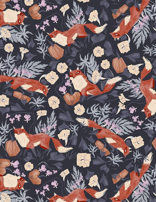 Dear Stella FOXY GRAPHITE SRR1815 Rae Ritchie, Quilt Fabric, Cotton Fabric, Quilting Fabric, Fox Fabric, Woodland Fabric, Fabric By The Yard