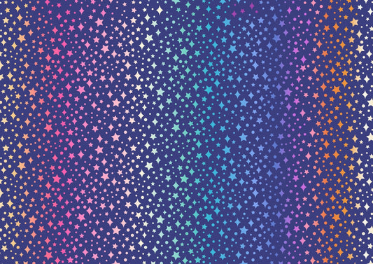 Lewis & Irene Over the Rainbow, Rainbow Sparkles on Blue A579-3, Quilt Fabric, Cotton Fabric, Celestial Fabric, Stars, Fabric By The Yard