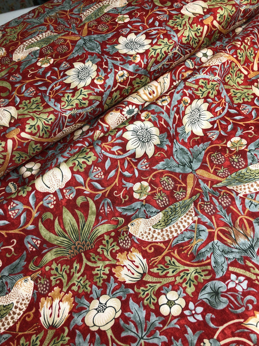 William Morris KELMSCOTT Strawberry Thief Red PWWM001, Free Spirit Fabrics, The Original Morris & Co, Quilt Fabric, Fabric By The Yard