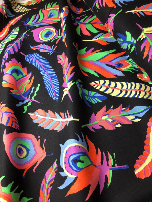 Tickle My Fancy Black PWBM080, Kaffe Fassett, Brandon Mably, Quilt Fabric, Cotton Fabric, Quilting Fabric, Feathers, Fabric By The Yard