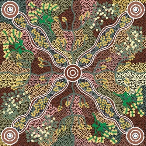 Yuendumu Bush Tomato Black, Australian Fabric, Aboriginal Fabric, Ethnic Fabric, Quilt Fabric, Large Print Fabric, Cotton Fabric By The Yard
