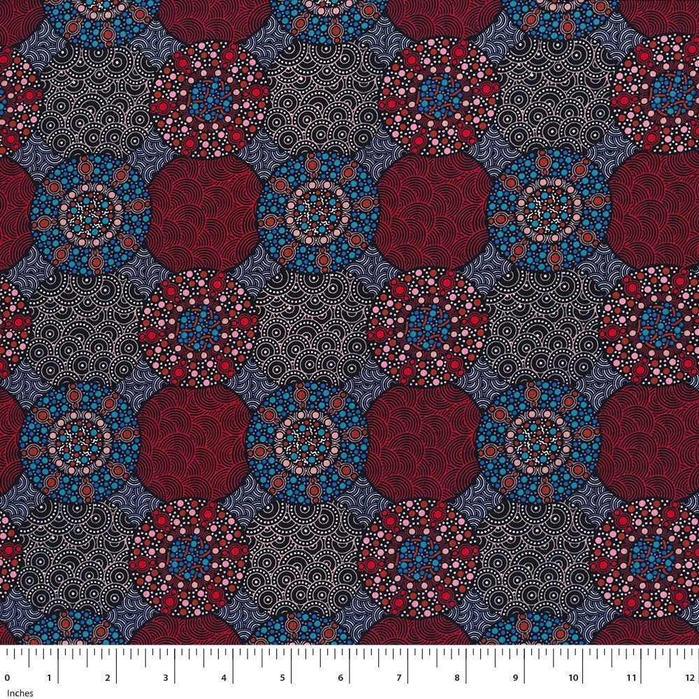 Wildflowers & Bush Tuckers Red, Australian Fabric by Christine Doolan, Aboriginal Fabric, Quilt Fabric, Cotton Fabric, Fabric By The Yard