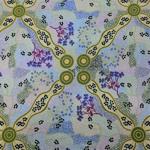 Yuendumu Bush Tomato Ecru, Australian Fabric, Aboriginal Fabric, Ethnic Fabric, Quilt Fabric, Large Print Fabric, Cotton Fabric By The Yard