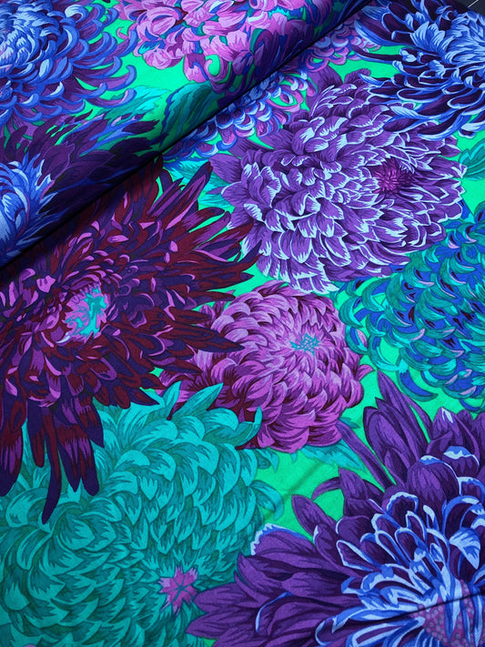 Kaffe JAPANESE CHRYSANTHEMUM Purple PWPJ041, Kaffe Fassett Fabric, Philip Jacobs, Quilt Fabric, Large Print Fabric, Fabric By The Yard