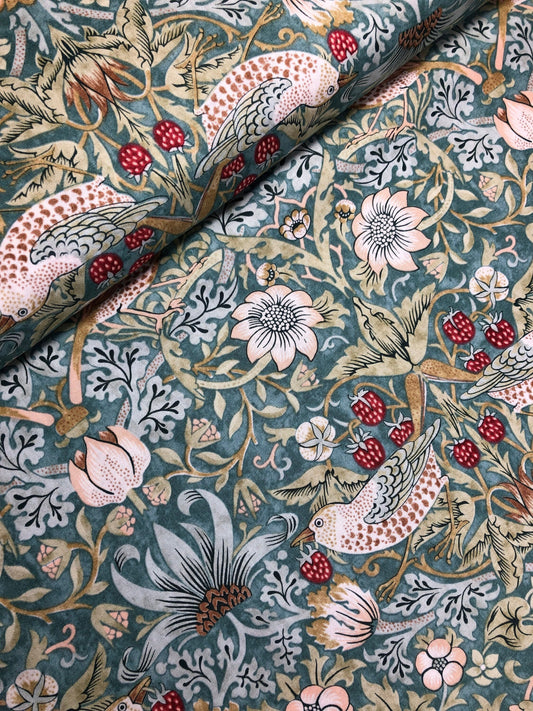 William Morris KELMSCOTT Strawberry Thief Aqua PWWM001, Free Spirit Fabrics, The Original Morris & Co, Quilt Fabric, Fabric By The Yard