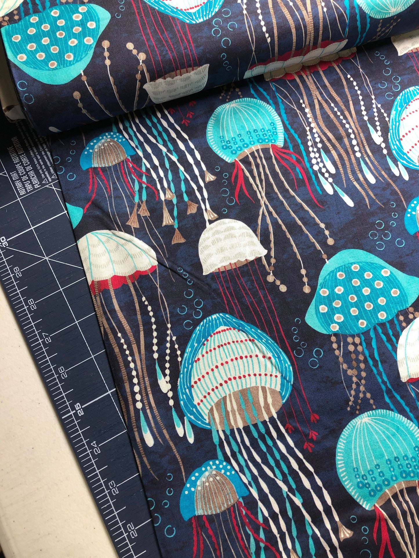 Jolly Jellyfish Navy DCX9954 Michael Miller Fabrics, Fanciful Sea Life, Quilt Fabric, Beach Decor, Cotton Fabric, Fabric By The Yard