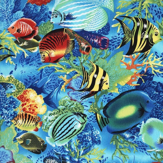 Tropical Fish CX1418 Michael Miller Fabrics, Quilt Fabric, Cotton Fabric, Quilting Fabric, Nautical Fabric, Fish Fabric, Fabric By The Yard