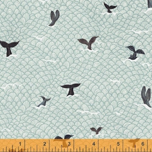 Whale Tales  52103-6 WHALE TAILS Seafoam Windham Fabrics, Quilt Fabric, Cotton Fabric, Nautical Fabric, Quilting Fabric, Fabric By The Yard
