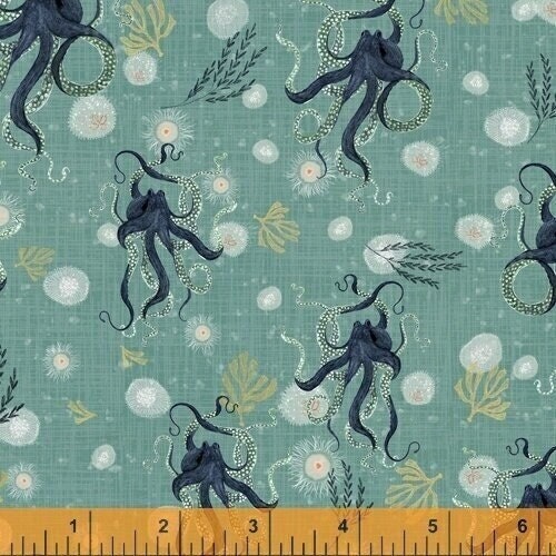 Whale Tales OCTOPUS Sea Green 52100-3 Windham Fabrics, Quilt Fabric, Cotton Fabric, Nautical Fabric, Quilting Fabric, Fabric By The Yard
