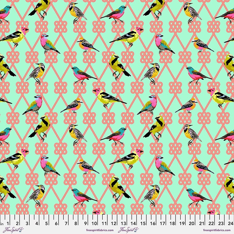 In a Finch Dawn PWTP198 MOON GARDEN Tula Pink, Quilt Fabric, Cotton Fabric, Quilting Fabric, Bird Fabric, Fabric By The Yard