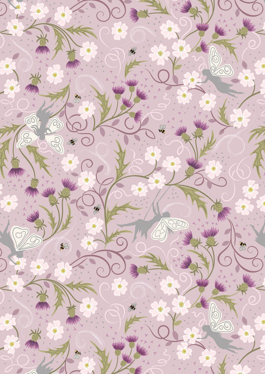 Celtic Faeries on Soft Heather (with Silver Metallic) - A731.2, Lewis & Irene Fabric, Quilt Fabric, Cotton Fabric, Fabric By The Yard