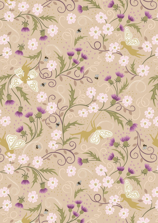 Celtic Faeries on Dark Cream (with Gold Metallic) - A731.1, Lewis & Irene Fabric, Quilt Fabric, Cotton Fabric, Fabric By The Yard