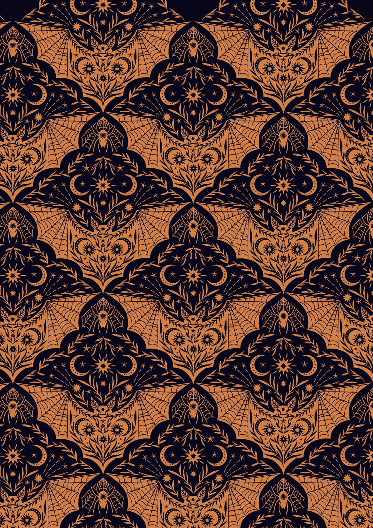 Cast A Spell, Orange Floral Bat, A720.1, Lewis & Irene Fabric, Quilt Fabric, Cotton Fabric, Halloween Fabric, Fabric By the Yard