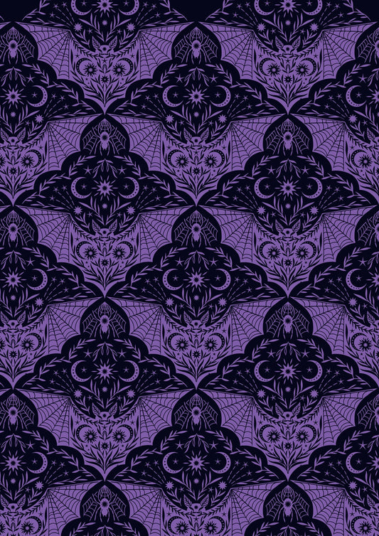 Cast A Spell, Purple Floral Bat, A720.2, Lewis & Irene Fabric, Quilt Fabric, Cotton Fabric, Halloween Fabric, Fabric By the Yard