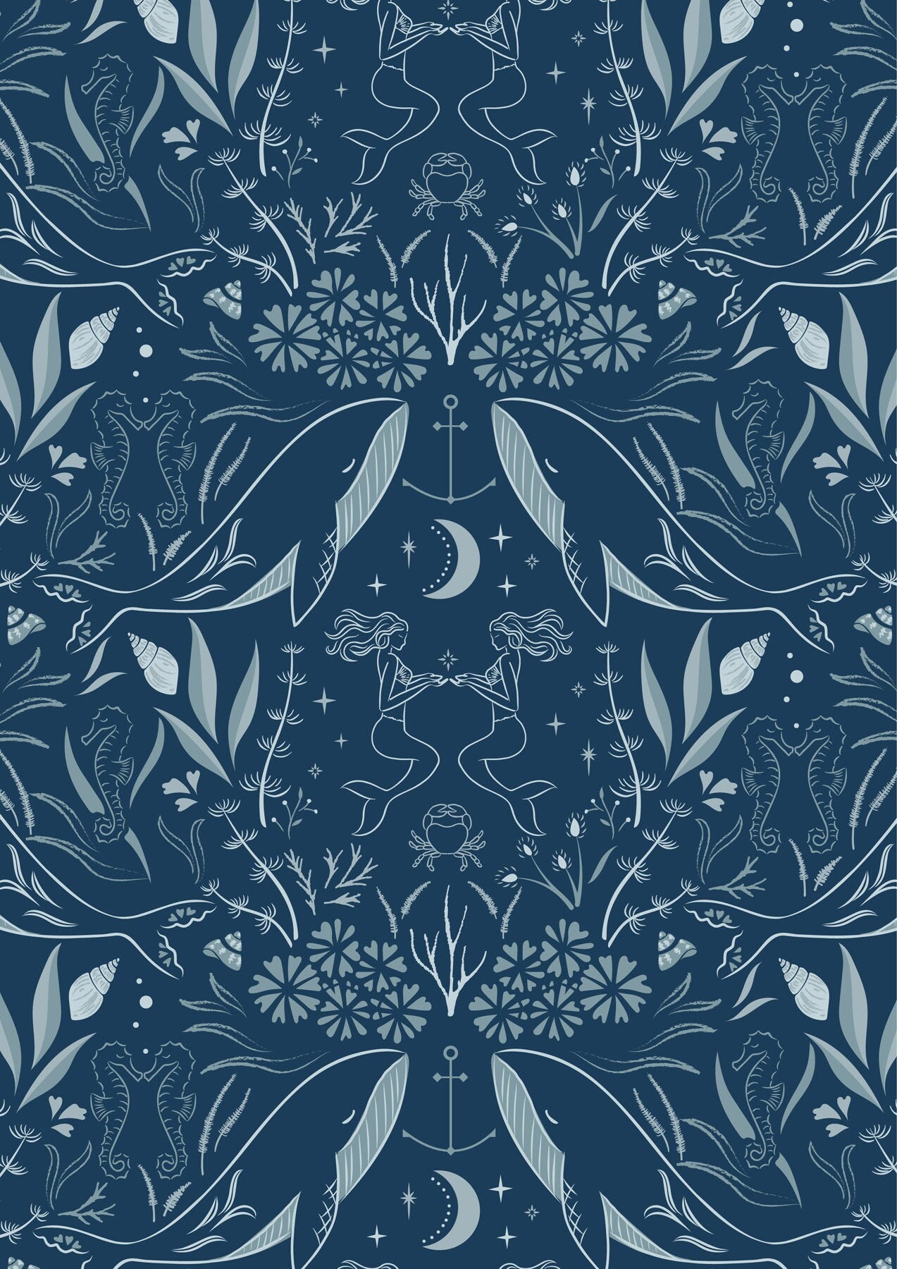Enchanted Ocean, Midnight Blue, CC12.3, Lewis & Irene Fabric, Sounds of the Sea, Quilt Fabric, Cotton Fabric, Nautical, Fabric By the Yard