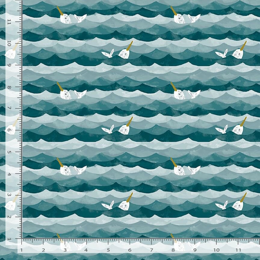 NARWHALS DCJ2480-Multi, Dear Stella Design, Quilt Fabric, Cotton Fabric, Nautical Fabric, Quilting Fabric, Fabric By The Yar