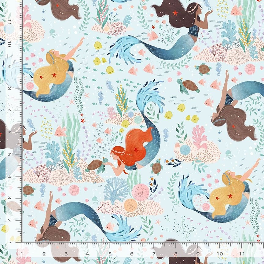 UNDER THE SEA, Multi 2377, Dear Stella, Quilt Fabric, Cotton Fabric, Quilting Fabric, Nautical Fabric, Mermaid Fabric, Fabric By The Yard