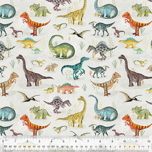 A Moment in Time, White, Age of the Dinosaurs, Windham Fabrics, Quilt Fabric, Cotton Fabric, Quilting, Dinosaur Fabric, Fabric By The Yard