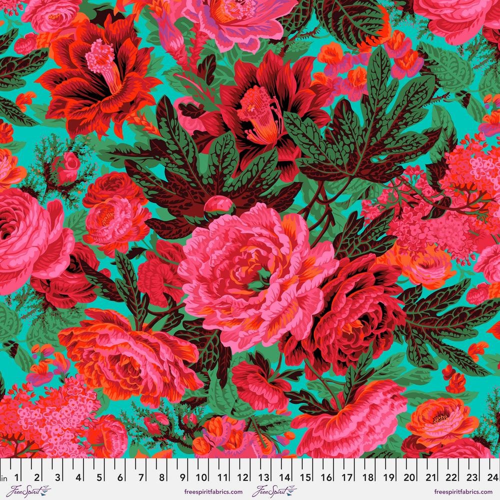 Kaffe, FLORAL BURST-Maroon PWPJ029, Kaffe Fassett Fabric, Philip Jacobs, Quilting, Quilt Fabric, Cotton, Free Spirit, Fabric By The Yard
