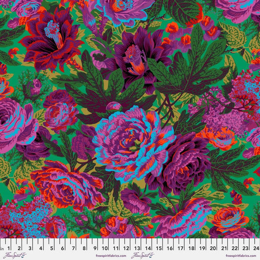 Kaffe, FLORAL BURST-Green, PWPJ029, Kaffe Fassett Fabric, Philip Jacobs, Quilting, Quilt Fabric, Cotton, Free Spirit, Fabric By The Yard