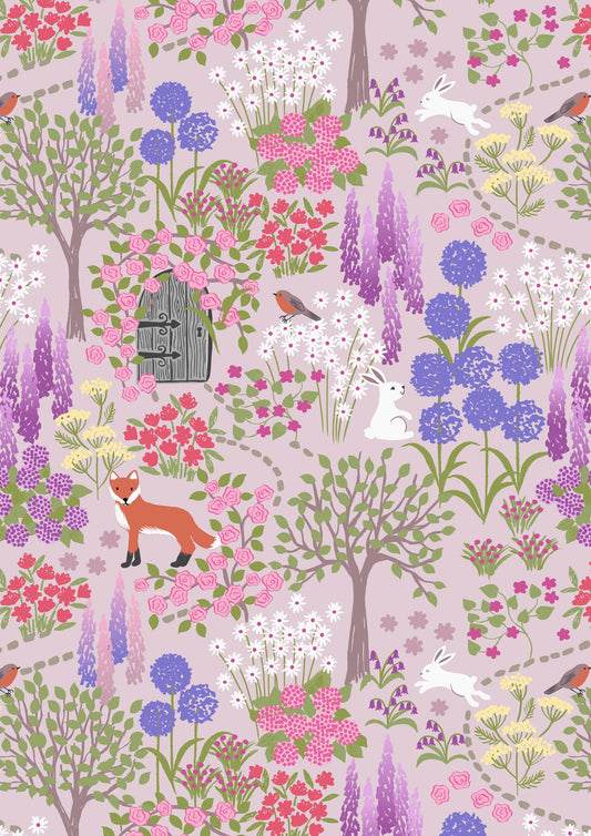 Lewis & Irene SECRET GARDEN on Muted Lilac A704-3, Quilt, Fabric By The Yard, Woodland Fabric, Fox Fabric, Garden Fabric, Nursery Decor