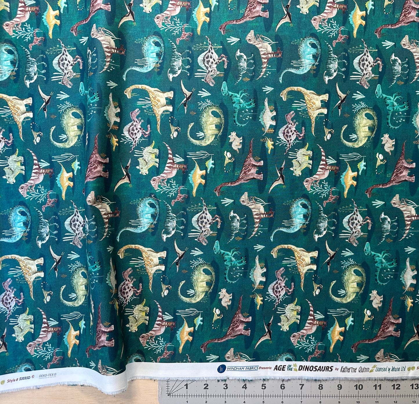 A Moment in Time, Teal, Age of the Dinosaurs, Windham Fabrics, Quilt Fabric, Cotton Fabric, Quilting, Dinosaur Fabric, Fabric By The Yard