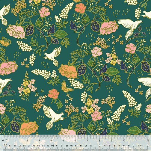 In the Garden, 53628-5 Verdant, Jennifer Moore, Windham Fabrics, Organic High Density Quilting Cotton, Floral Fabric, Fabric By The Yard