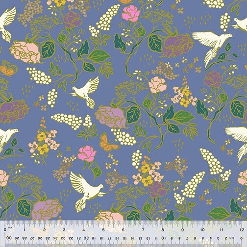 In the Garden, 53628-4 Lavender, Jennifer Moore, Windham Fabrics, Organic High Density Quilting Cotton, Floral Fabric, Fabric By The Yard