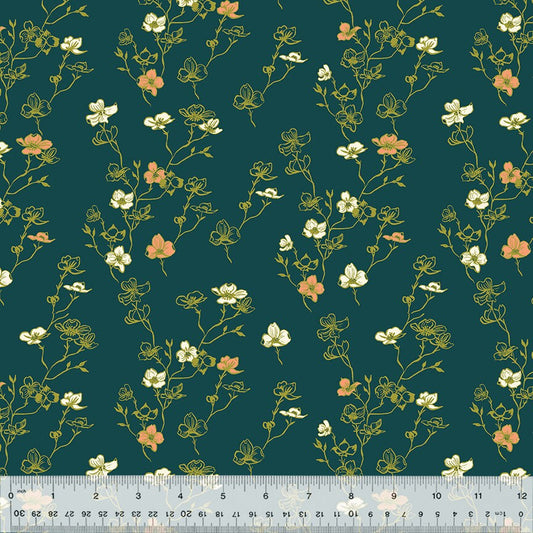 DOGWOOD, In the Garden, 53630-10 Mossy, Windham Fabrics, Quilt Fabric, Organic High Density Cotton, Floral Fabric, Fabric By The Yard