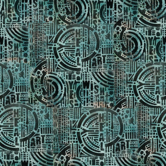 Wish by Seth Apter for Free Spirit Fabrics, STORYBOARD, PWSE012.Verdigris, Cotton Quilting Fabric, Masculine Fabric, Fabric By The Yard