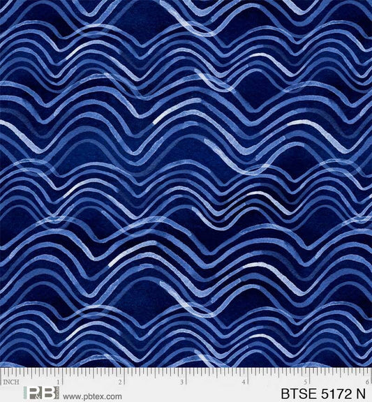 P&B Textiles, By the Sea by Maria Over, BTSE5172N, Wavy Lines-Navy, Quilt Fabric, Beach Decor, Nautical Fabric, Fabric By The Yard