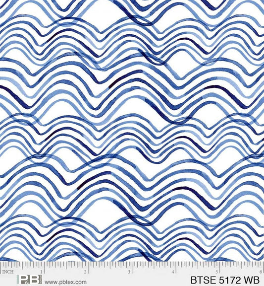 P&B Textiles, By the Sea by Maria Over, BTSE5172WB, Wavy Lines-White, Quilt Fabric, Beach Decor, Nautical Fabric, Fabric By The Yard