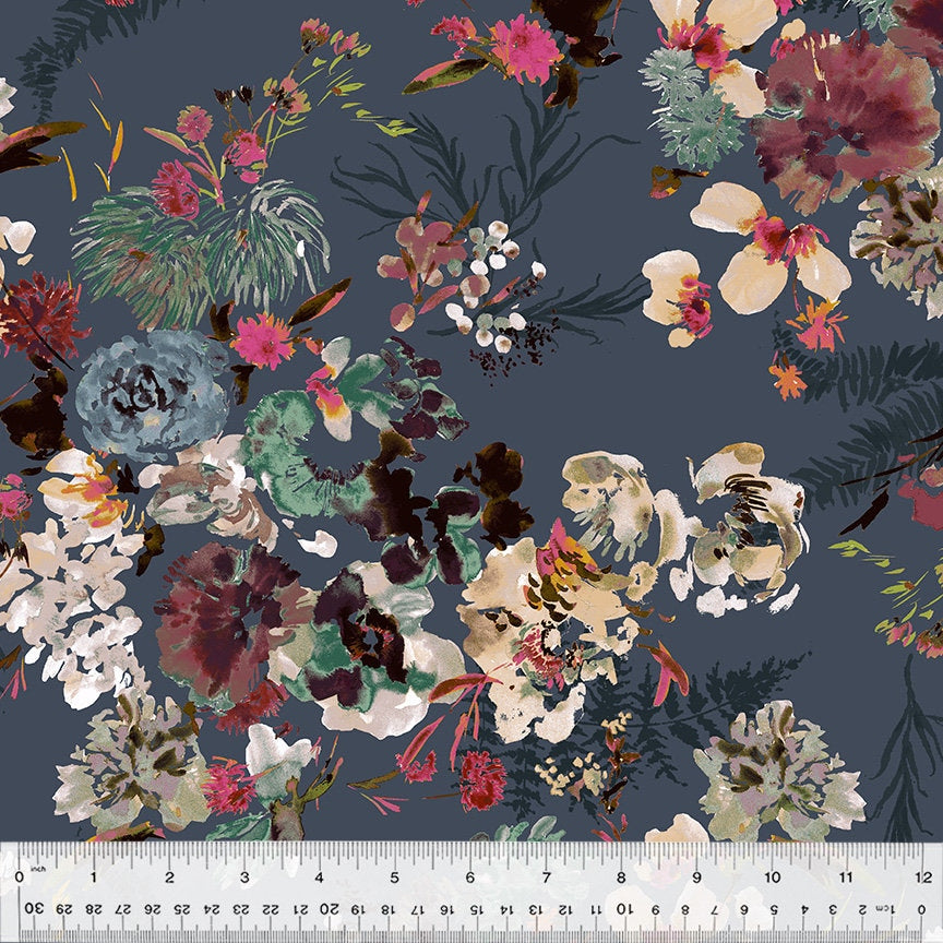 PERENNIAL, Flora, 53804D-10, SLATE, By Kelly Ventura, Windham Fabrics, Quilt Fabric, High Density Cotton, Floral Fabric, Fabric By The Yard