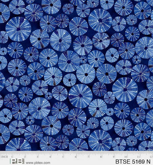 P&B Textiles By the Sea by Maria Over BTSE5169N Navy Urchins, Quilt Fabric, Cotton Fabric, Nautical Fabric, Beach Decor, Fabric By The Yard