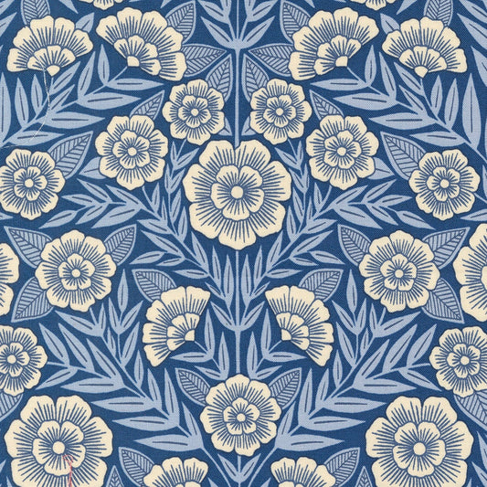 Flower Press, Indigo, 3300 13, Katherine Watson, Moda Fabrics, Quilt Fabric, Quilting Cotton, Floral Fabric, Fabric By The Yard
