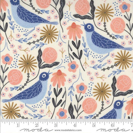 Birdsong, Gingiber, Cloud Bluebird, 48352 11-Multi, Moda Fabrics, Quilt Fabric, Quilting Cotton, Bird Fabric, Fabric By The Yard