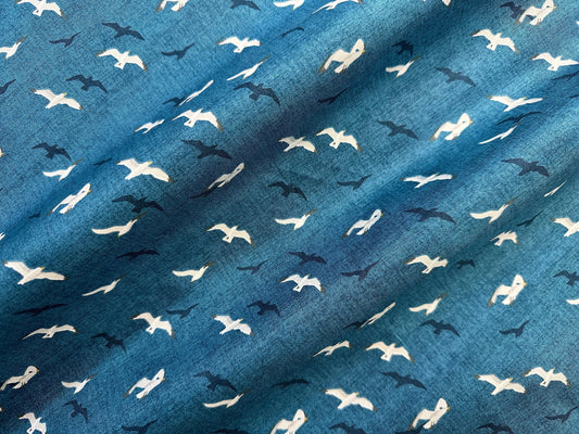 1469 AHOY SEAGULLS-Dark Blue, Makower UK, The Henley Studio, Quilt Fabric, Cotton Fabric, Nautical Fabric, Beach Decor, Fabric By The Yard