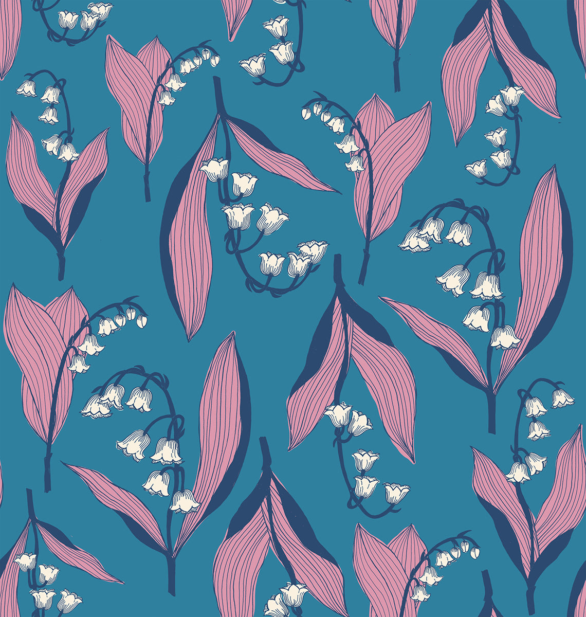 a blue background with pink and white flowers