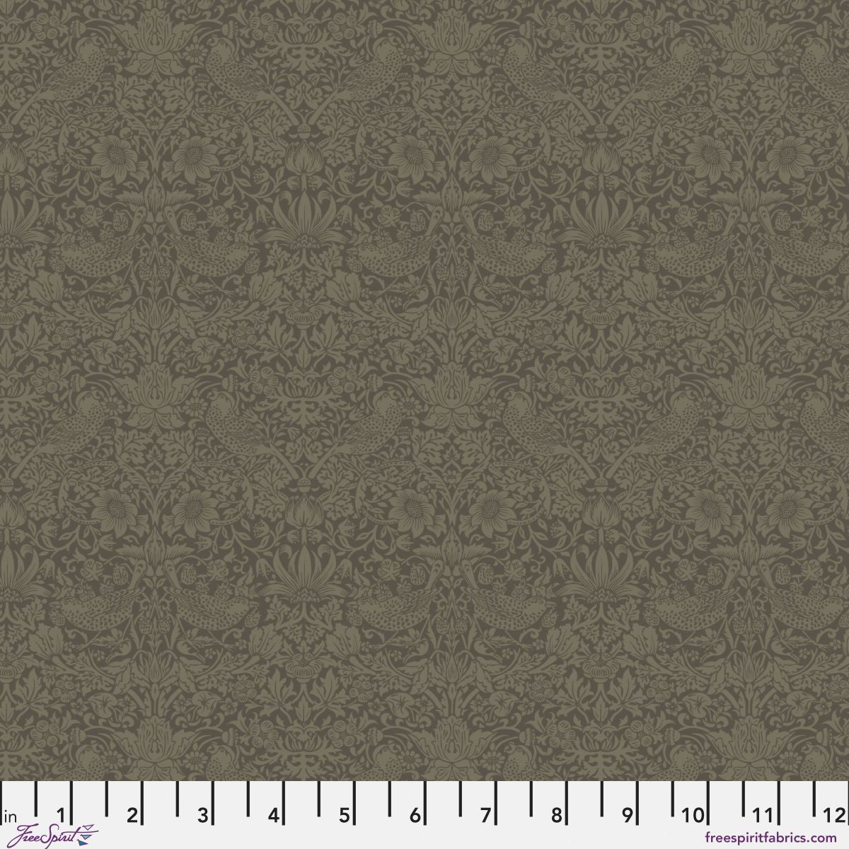The image is a repeating pattern of a dark brown floral design with a repeating pattern of flowers and leaves.